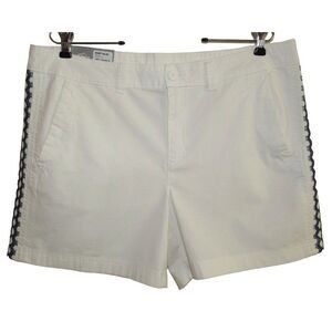NWT Eddie Bauer White & Embroidered Navy‎ Blue Ripstop Chino Shorts Sz 16